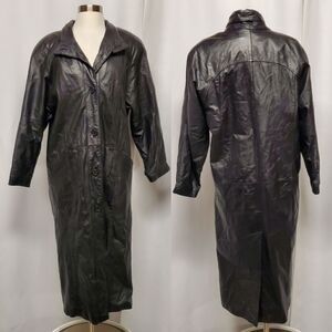 Vintage 90s y2k Wilsons Pelle Black Leather Goth Vampire Trench Over Coat Md